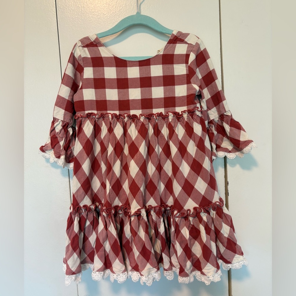 Matilda Jane Just Imagine Kassidy Girls Plaid Twill Ruffle Dress Size 4, EUC